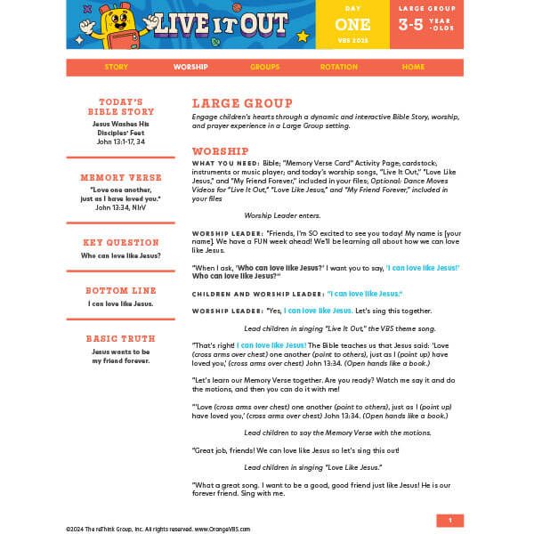 Large Group (Ages 3-5) Day 1