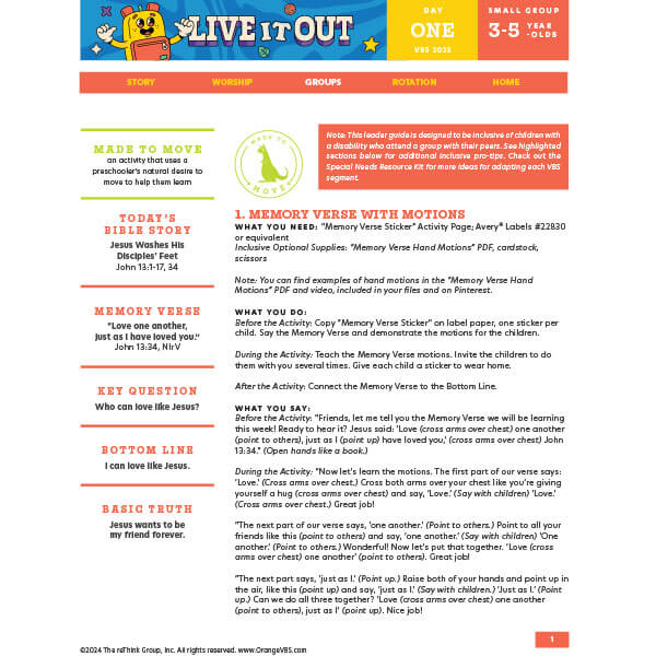 Small Group (Ages 3-5) Day 1